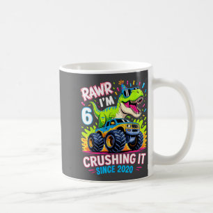 6nd Birthday Monster Truck Dinosaur Since 2020 Raw Coffee Mug