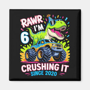 6nd Birthday Monster Truck Dinosaur Since 2020 Raw Magnet
