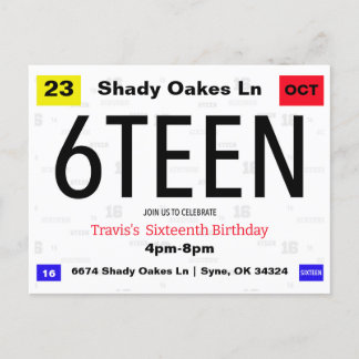 6Teenth Birthday License Plate Birthday Postcard