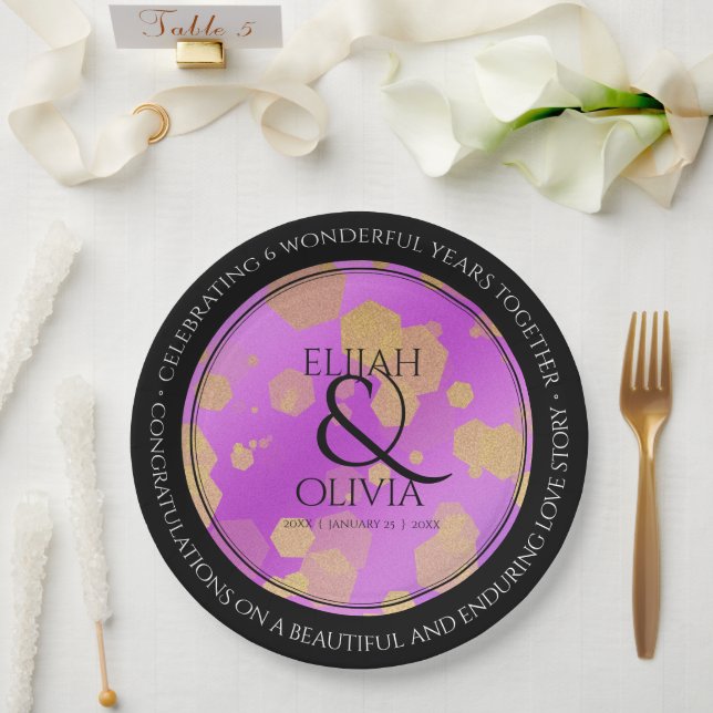 6th 33rd 47th 48th Amethyst Wedding Anniversary Paper Plate (Wedding)