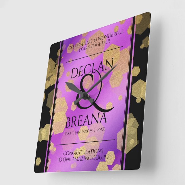 6th 33rd 47th 48th Amethyst Wedding Anniversary Square Wall Clock (Angle)