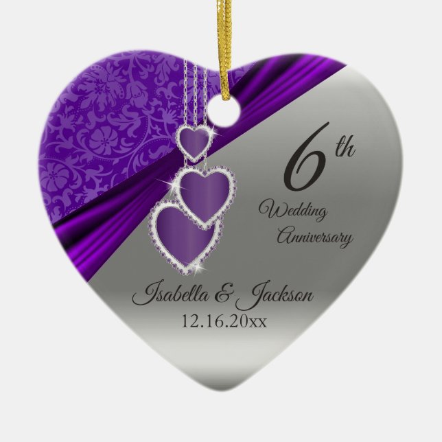6th Amethyst Purple Wedding Anniversary Ceramic Tree Decoration (Front)