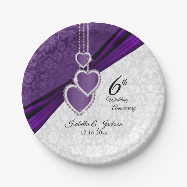 6th  Amethyst Purple Wedding Anniversary Paper Plate (Front)