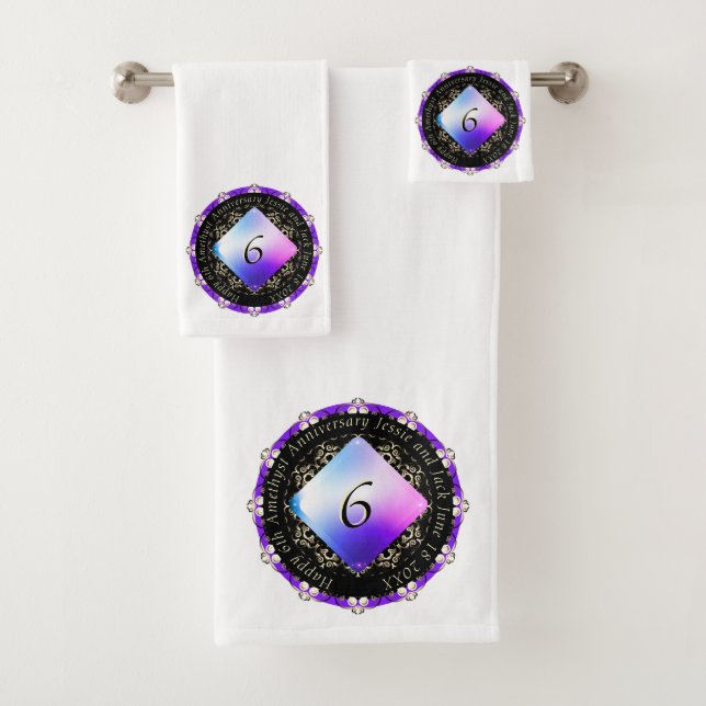 6th Amethyst Wedding Anniversary   Bath Towel Set (Insitu)