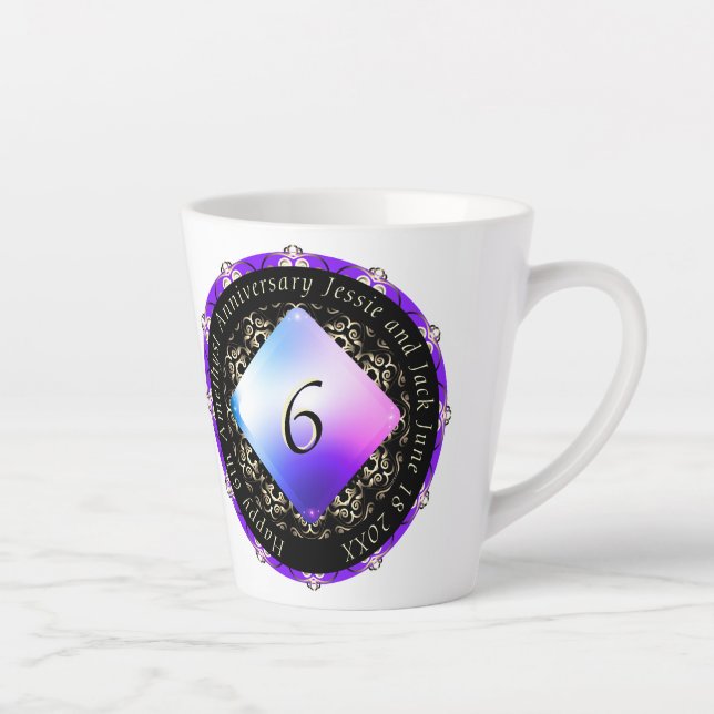 6th Amethyst Wedding Anniversary Latte Mug (Right)