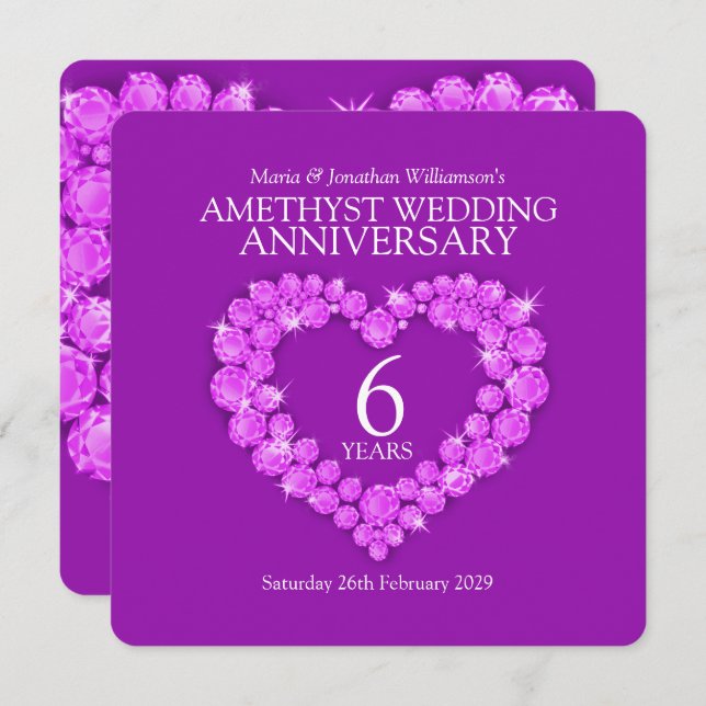 6th amethyst wedding anniversary party invites (Front/Back)