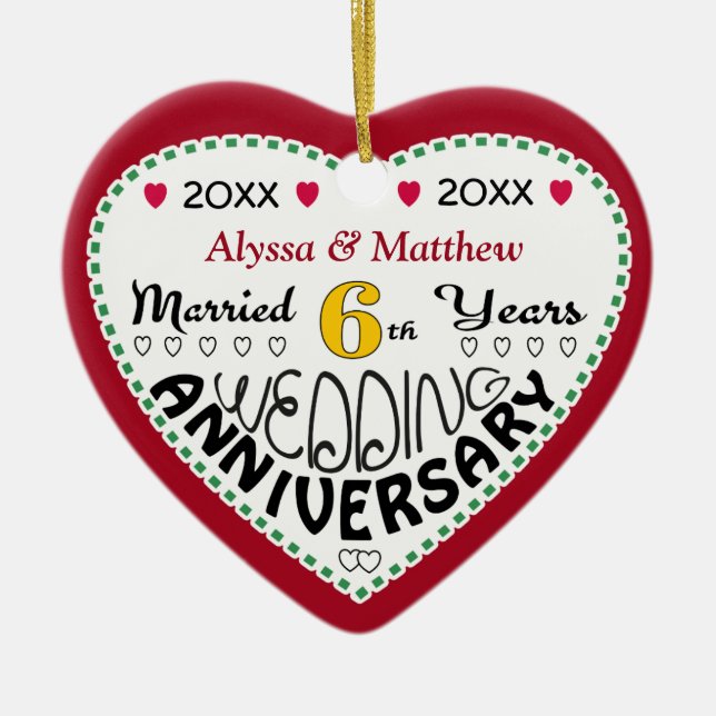 6th Anniversary Gift Heart Shaped Christmas Ceramic Tree Decoration (Front)