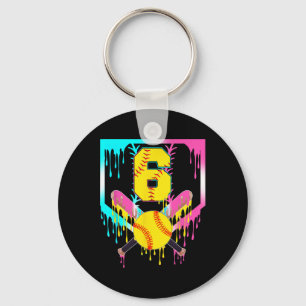 6th Bday Softll Home Plate Drip Ice Cream 6 Year O Key Ring