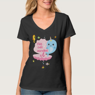 6th Birthday 6 Year Old Girl Boy Gift Narwhal Sea T-Shirt