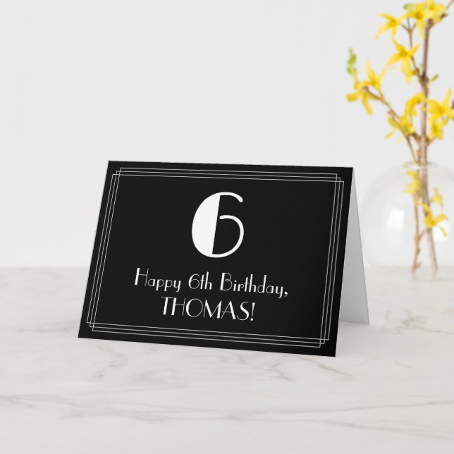 6th Birthday ~ Art Deco Inspired Look "6", Name Card (Yellow Flower)