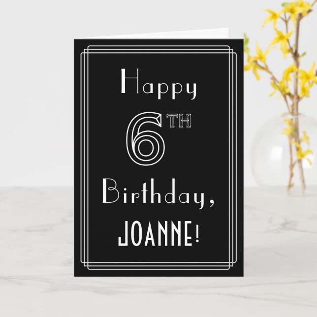 6th Birthday: Art Deco Style # 6 & Custom Name Card (Yellow Flower)