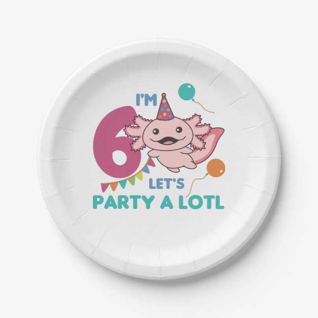 6th Birthday Axolotl Six Year Old Sweet Axolotls S Paper Plate (Front)