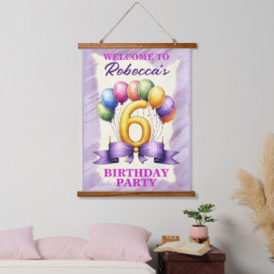 6th Birthday Balloon Theme Hanging Tapestry
