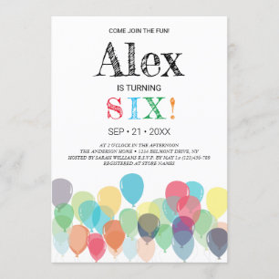 6th Birthday Balloons Party Invitation