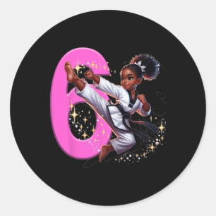 6th Birthday Black Girl Martial Arts Party Taekwon Classic Round Sticker