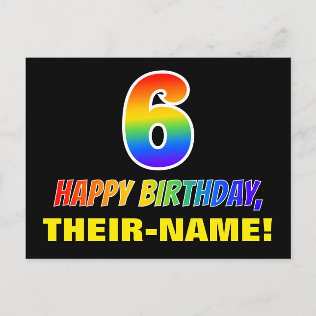 6th Birthday: Bold, Fun, Simple, Rainbow 6 Postcard (Front)