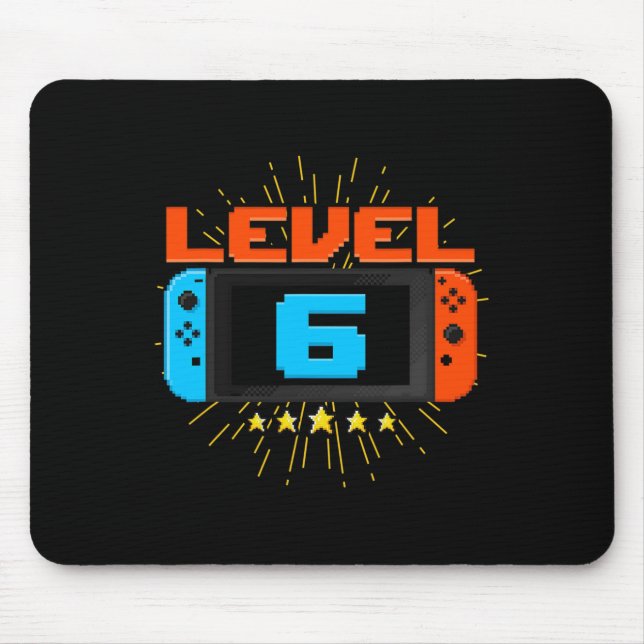 6th Birthday Boy Level 6 Unlocked Video Game 6 Yea Mouse Pad (Front)