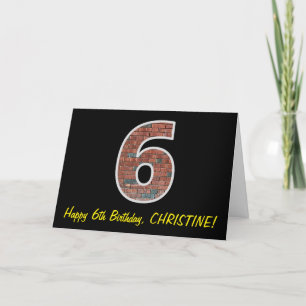 6th Birthday - Brick Wall Pattern "6" w/ Name Card