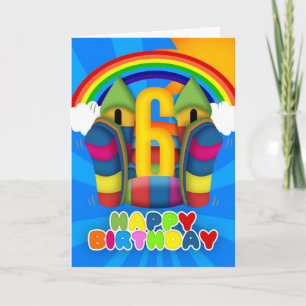 6th Birthday Card With Bouncy Castle And Rainbow