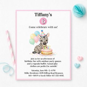 6th Birthday Celebration Zebra Party Invitation