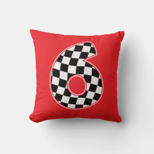 6th Birthday Checkered Number 6 Car Racing Flag Cushion