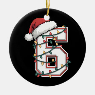 6th Birthday Christmas Lights Santa Hat Number 6 Ceramic Tree Decoration