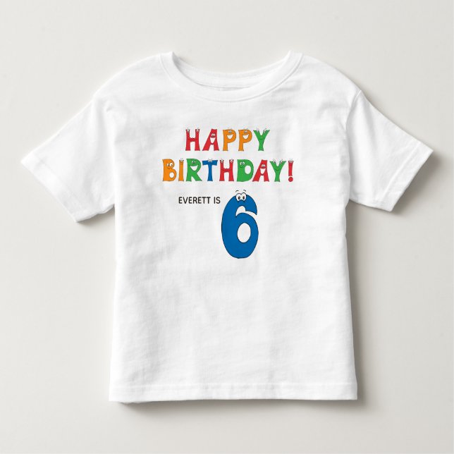 6th Birthday Colourful Alphabet with First Name Toddler T-Shirt (Front)