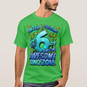 6th Birthday Comic Style Awesome since 2018 6 Year T-Shirt