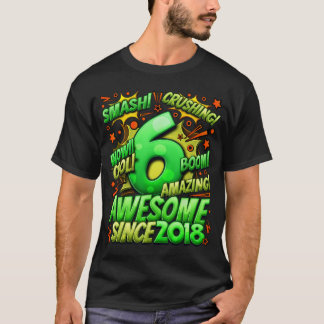 6th Birthday Comic Style Awesome since 2018 6 Year T-Shirt