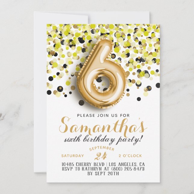 6th Birthday Confetti Invitation (Front)