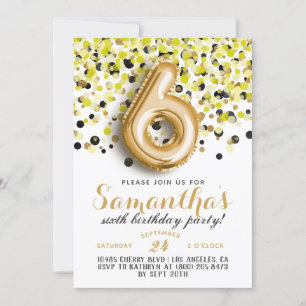 6th Birthday Confetti Invitation