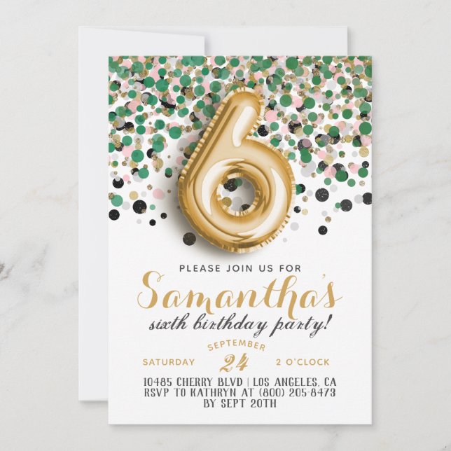 6th Birthday Confetti Invitation (Front)