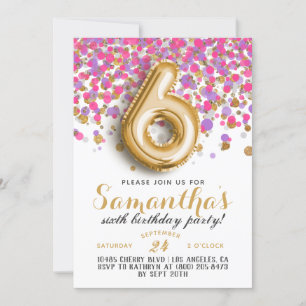 6th Birthday Confetti Invitation