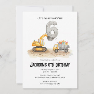 6th Birthday Construction Boy Birthday Invitation