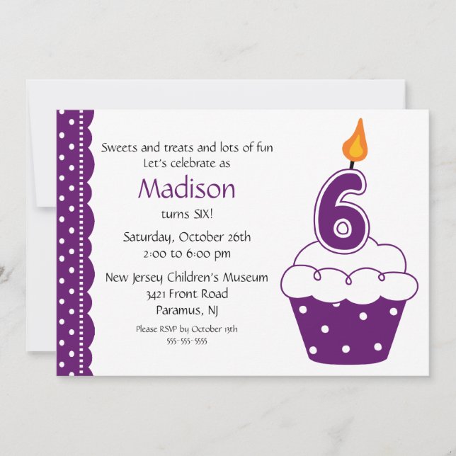 6th Birthday Cupcake Invitation (Front)
