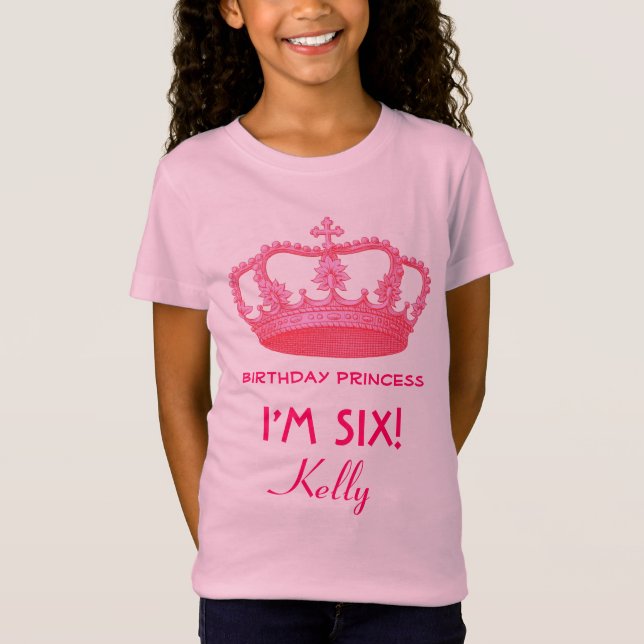 6th Birthday Custom Name Crown Gift Idea V21 T-Shirt (Front)