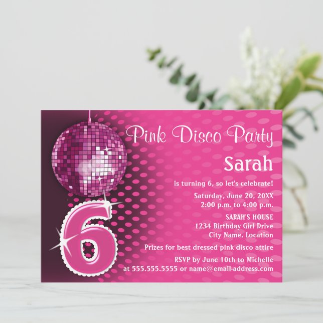 6th Birthday Disco Party Invitation (Standing Front)