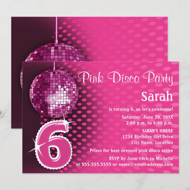 6th Birthday Disco Party Invitation (Front/Back)