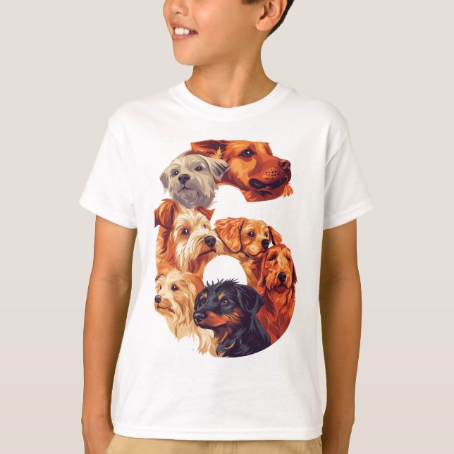 6th Birthday Dog Puppy Themed 6 Year Old Kids Boys T-Shirt (Front)