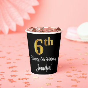 6th Birthday - Elegant Luxurious Faux Gold Look # Paper Cups