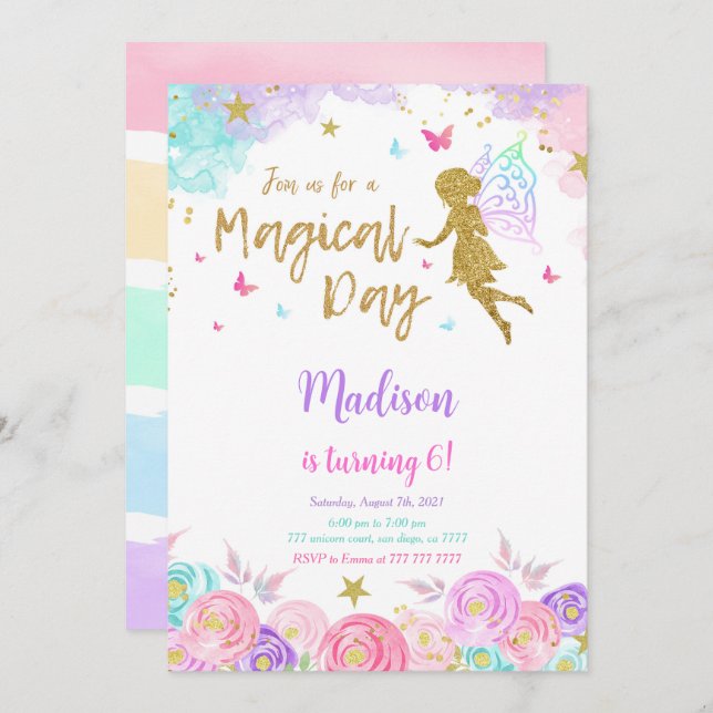 6th Birthday Fairy Party  Invitation (Front/Back)