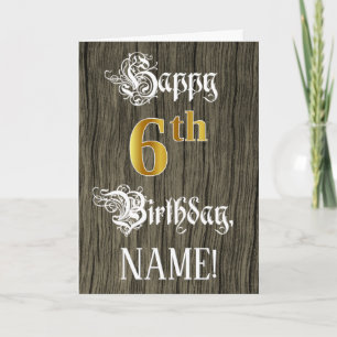 6th Birthday: Faux Gold Look + Faux Wood Pattern Card