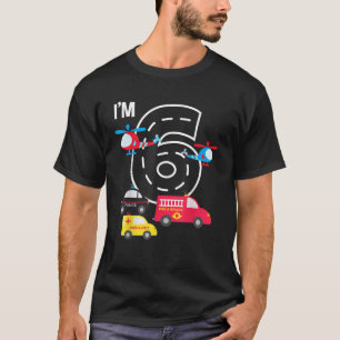 6th Birthday Fire Truck Police Car Ambulance 6 Yea T-Shirt