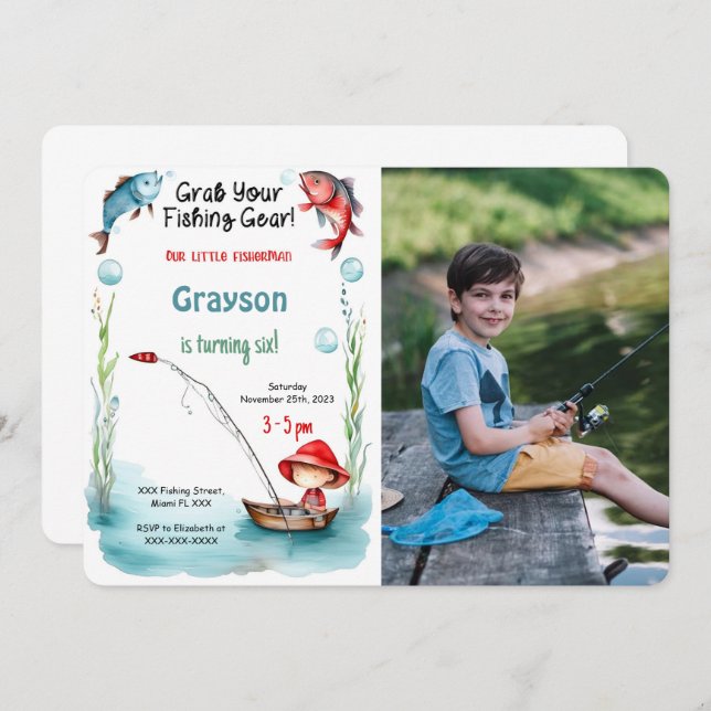 6th Birthday Fishing Photo Invitation (Front/Back)