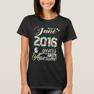 6th Birthday Floral  For Womens Born In Jnue 2016 T-Shirt