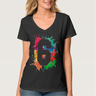 6th Birthday  For Girls Boys 6 Yrs Paint Splashes  T-Shirt