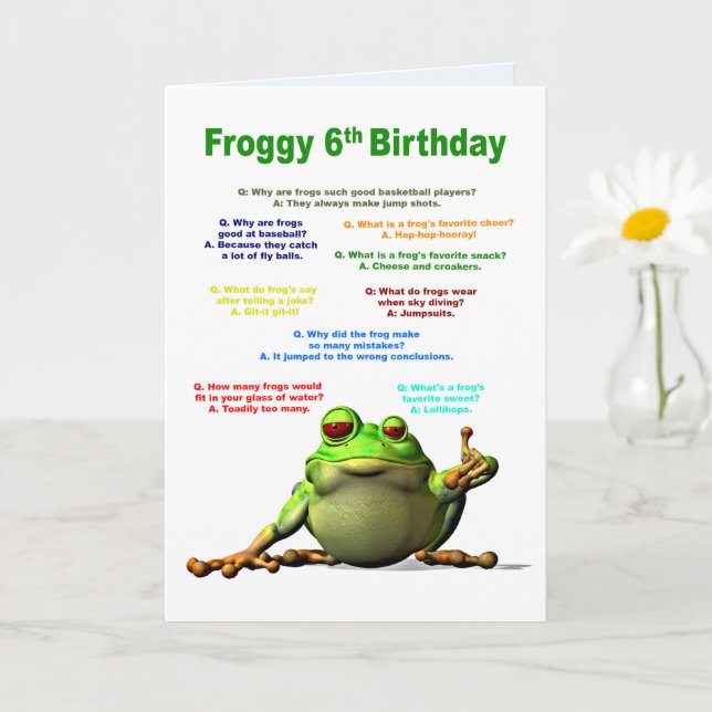 6th Birthday, Frog Jokes Card (Small Plant)