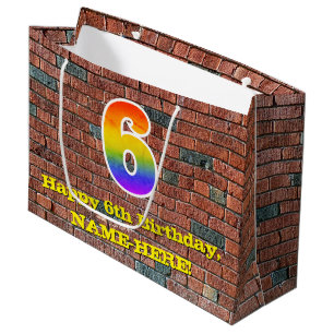 6th Birthday: Fun, Graffiti-Inspired Rainbow # 6 Large Gift Bag