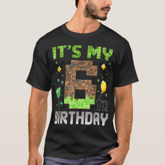 6Th Birthday Gamer Pixel 6 Years Old Video Game T-Shirt