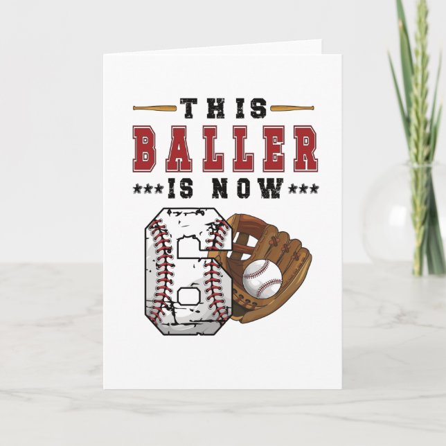 6th Birthday Gift Baseball Player 6 Year Old Boy Card (Front)